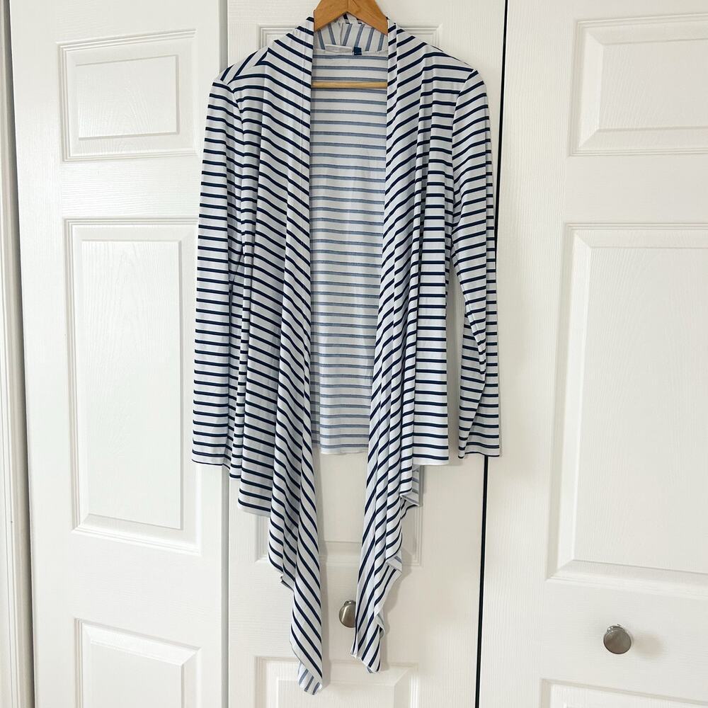 Cabana Life Blue White Striped Open Front Cardigan Drape Hem Size Medium